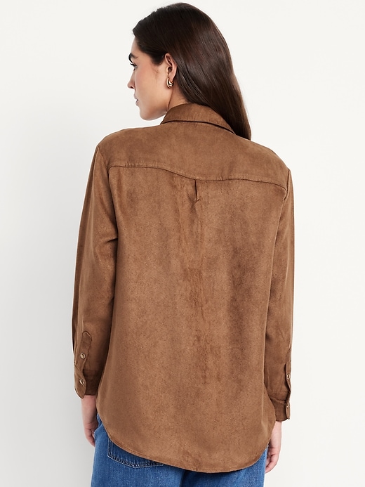 Image number 2 showing, Button-Down Faux-Suede Boyfriend Shirt