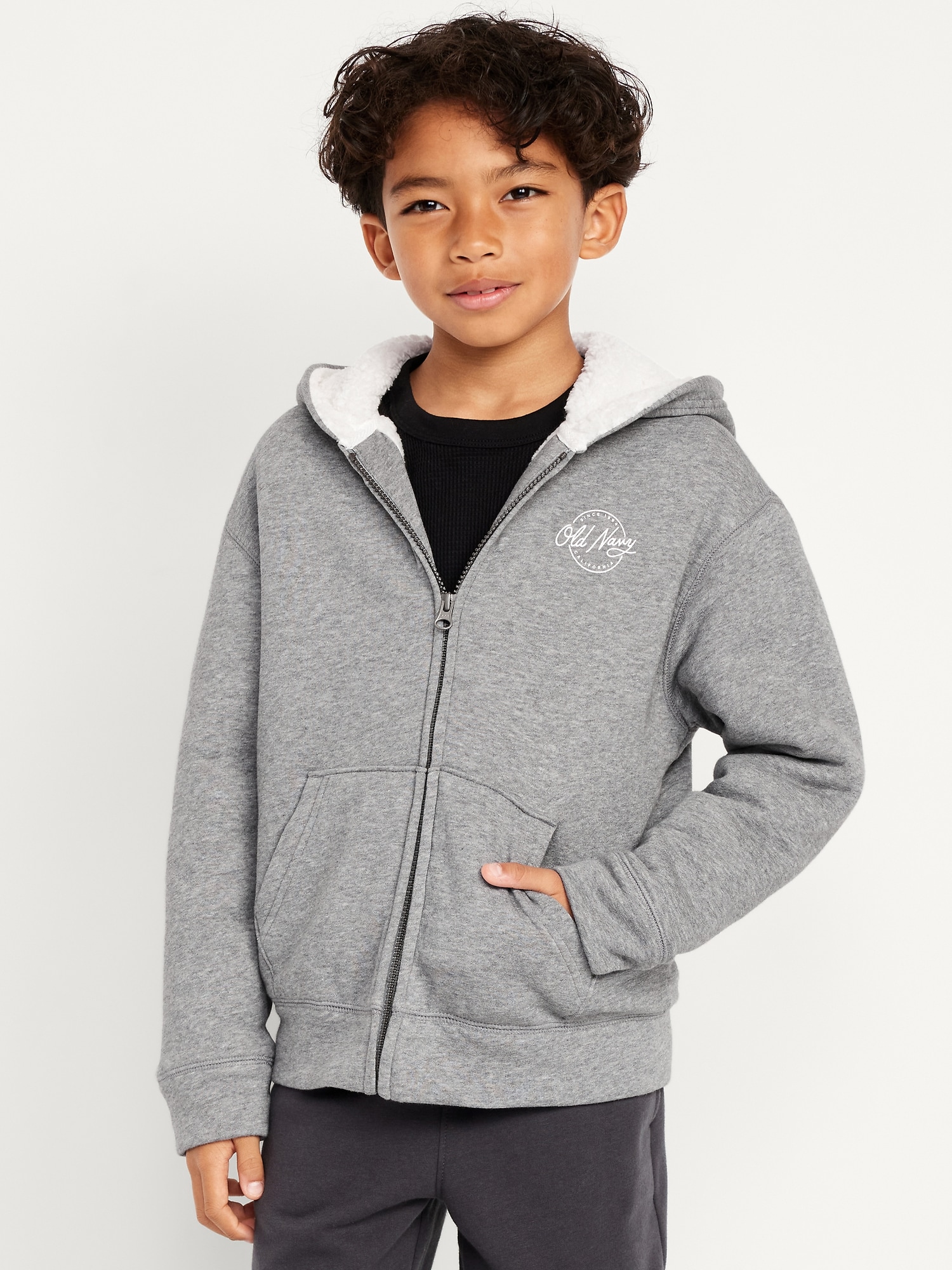 Logo-Graphic Sherpa-Lined Zip Hoodie for Boys