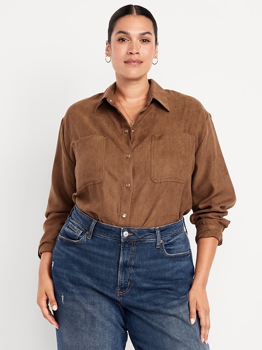 Image number 7 showing, Button-Down Faux-Suede Boyfriend Shirt
