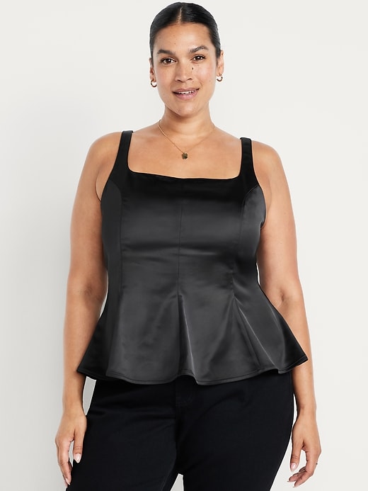 Image number 7 showing, Square-Neck Satin Peplum Top