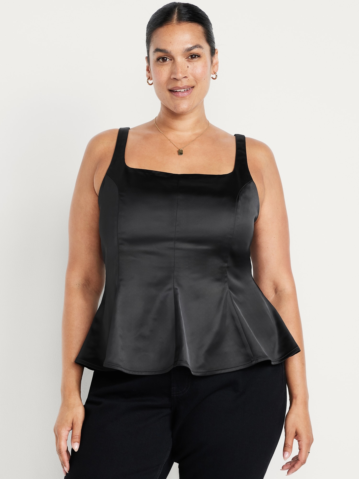 Square-Neck Satin Peplum Top | Old Navy