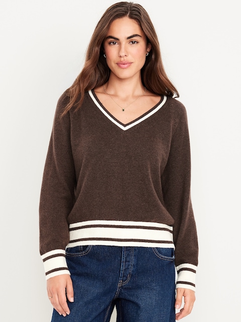 SoSoft Loose V-Neck Sweater - Earthen/Cream