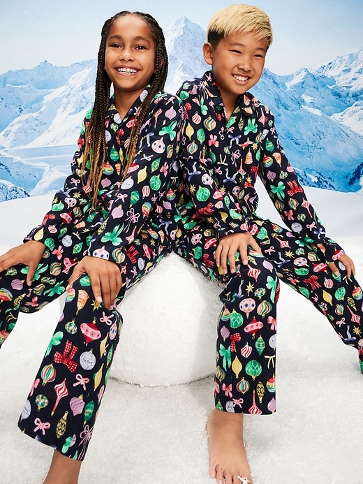 Image number 1 showing, Printed Gender-Neutral Button-Front Pajama Set for Kids