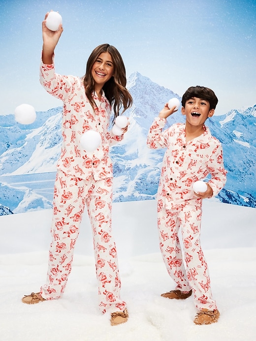 Image number 1 showing, Printed Gender-Neutral Button-Front Pajama Set for Kids