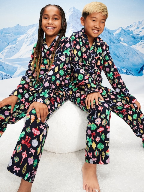 Printed Gender-Neutral Button-Front Pajama Set for Kids - Ornaments (Match The Fam!)