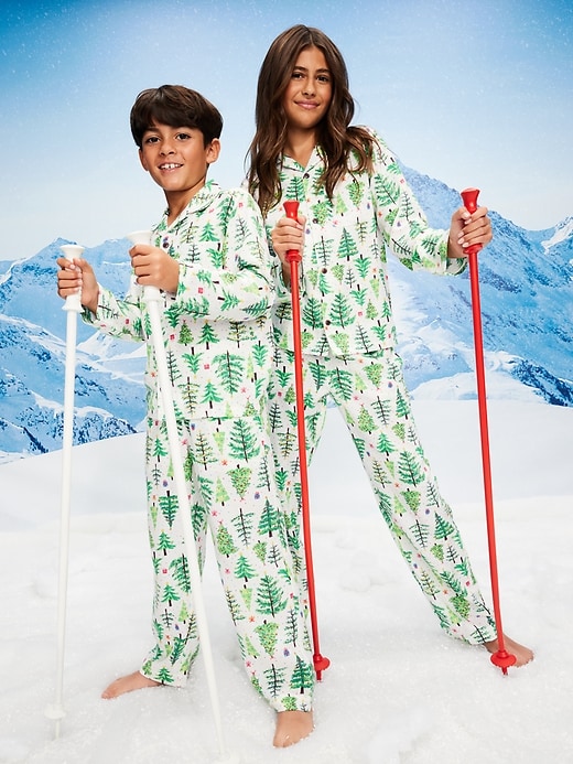 Image number 1 showing, Printed Gender-Neutral Button-Front Pajama Set for Kids