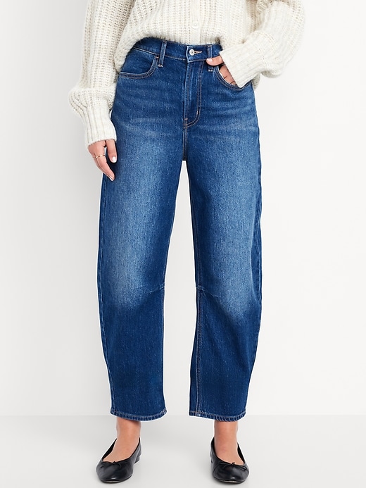 Image number 2 showing, High-Waisted Wow Barrel Ankle Jeans
