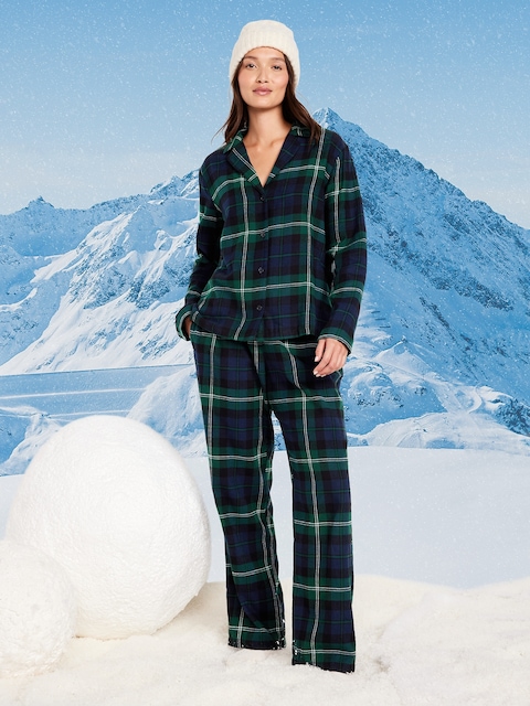 Plaid Flannel Pajama Pant Set for Women - Navy Plaid (Match The Fam!)