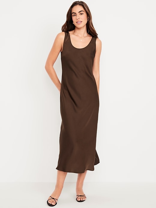 Image number 1 showing, Sleeveless Satin Midi Dress