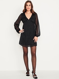 V-Neck Swiss Dot Mini Dress