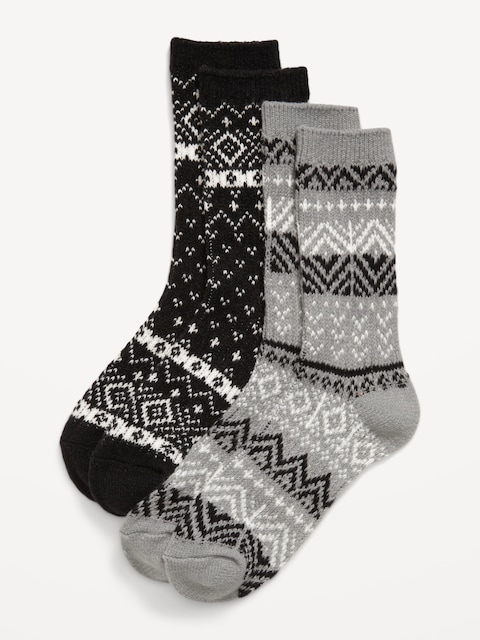 Fair Isle Crew Socks 2-Pack for Women - Black Fair Isle