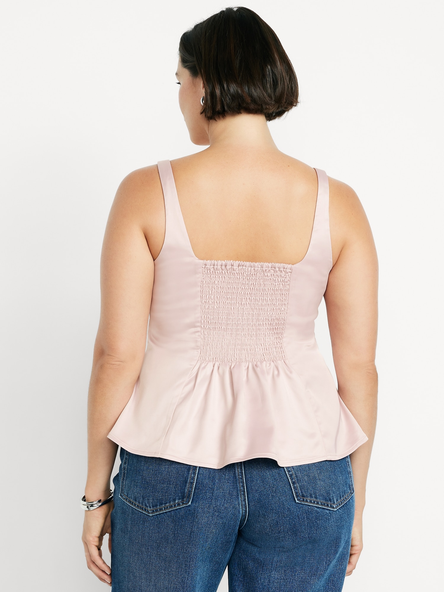 Square-Neck Satin Peplum Top | Old Navy