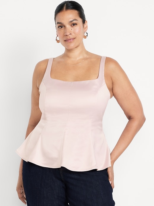 Image number 7 showing, Square-Neck Satin Peplum Top