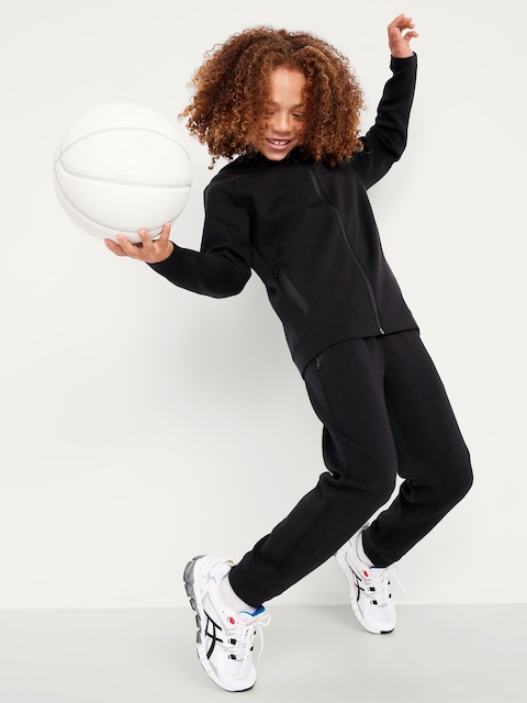 Dynamic Fleece Zip-Front Hoodie and Joggers Set for Boys - Black
