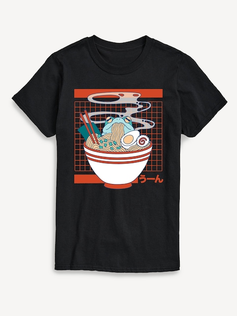 Ramen Frog Yum Short Sleeve Graphic T-Shirt - Black