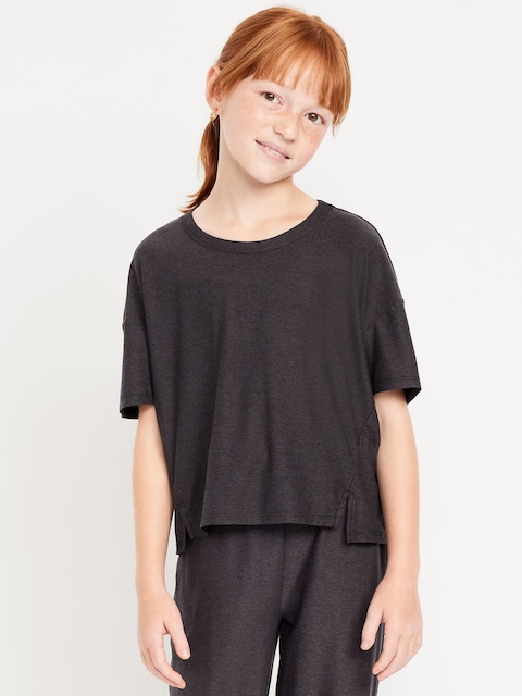 CloudMotion Cropped Graphic Performance T-Shirt for Girls - Black Jack