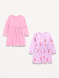 Image number 2 showing, Long-Sleeve Ribbed Fit and Flare Dress 2-Pack for Toddler Girls
