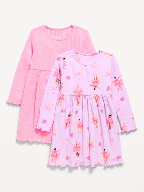 Long-Sleeve Ribbed Fit and Flare Dress 2-Pack for Toddler Girls - Ballerina Blue