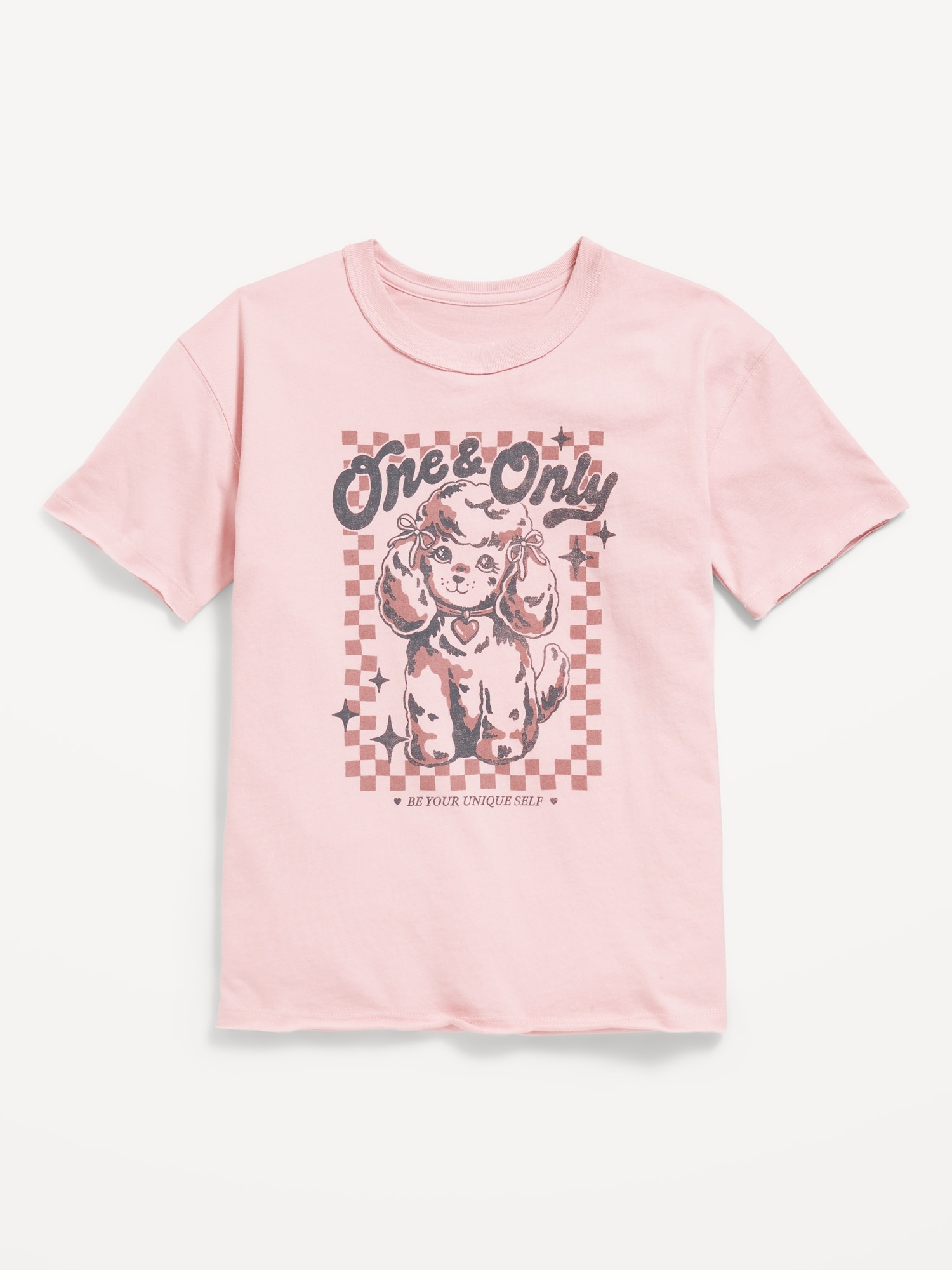 Oversized Short-Sleeve Graphic Raw-Edge T-Shirt for Girls | Old Navy