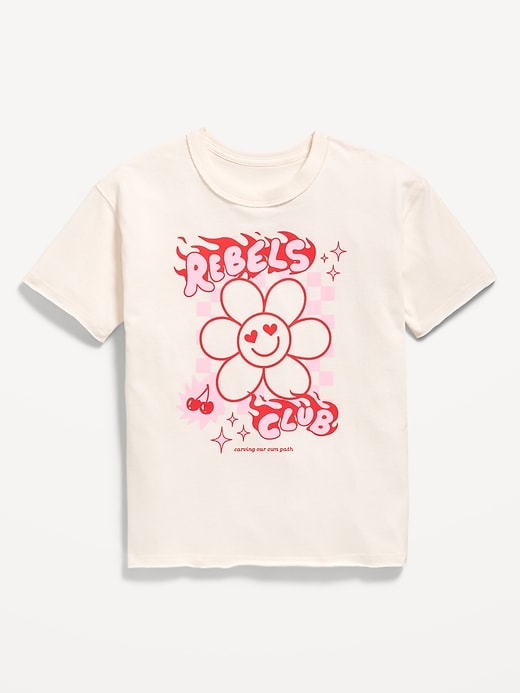 Image number 3 showing, Oversized Short-Sleeve Graphic Raw-Edge T-Shirt for Girls