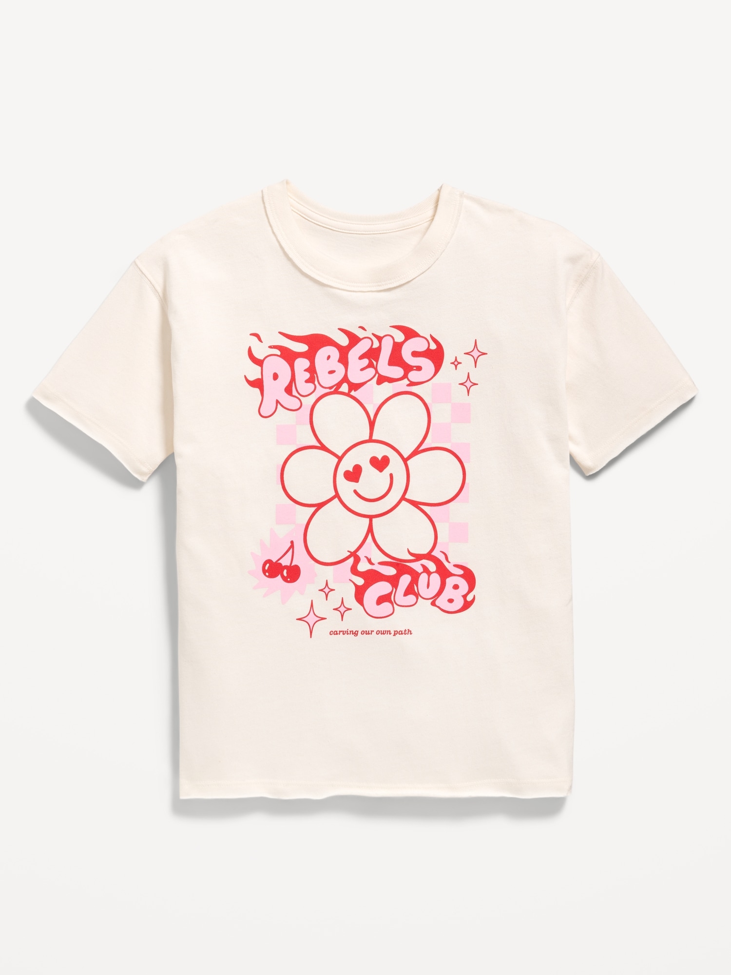 Oversized Short-Sleeve Graphic Raw-Edge T-Shirt for Girls