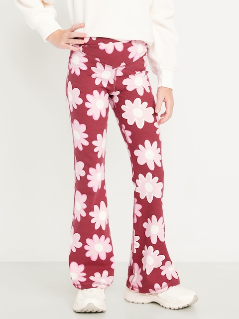 High-Waisted PowerChill Crossover Flared Leggings for Girls - Burgundy Floral