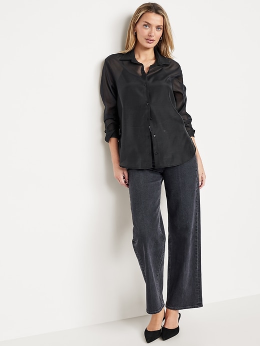 Image number 3 showing, Loose Button-Down Organza Tunic Shirt