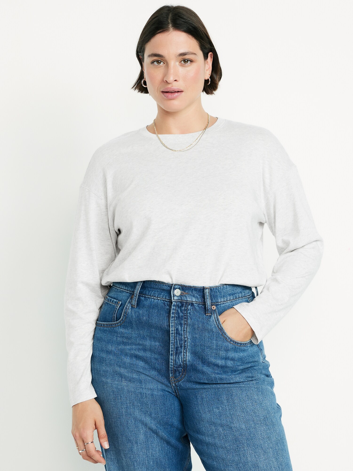Женская футболка Old Navy Vintage Crew-Neck Long-Sleeve T-Shirt, цвет: Светлый меланжевый серый — фото 5