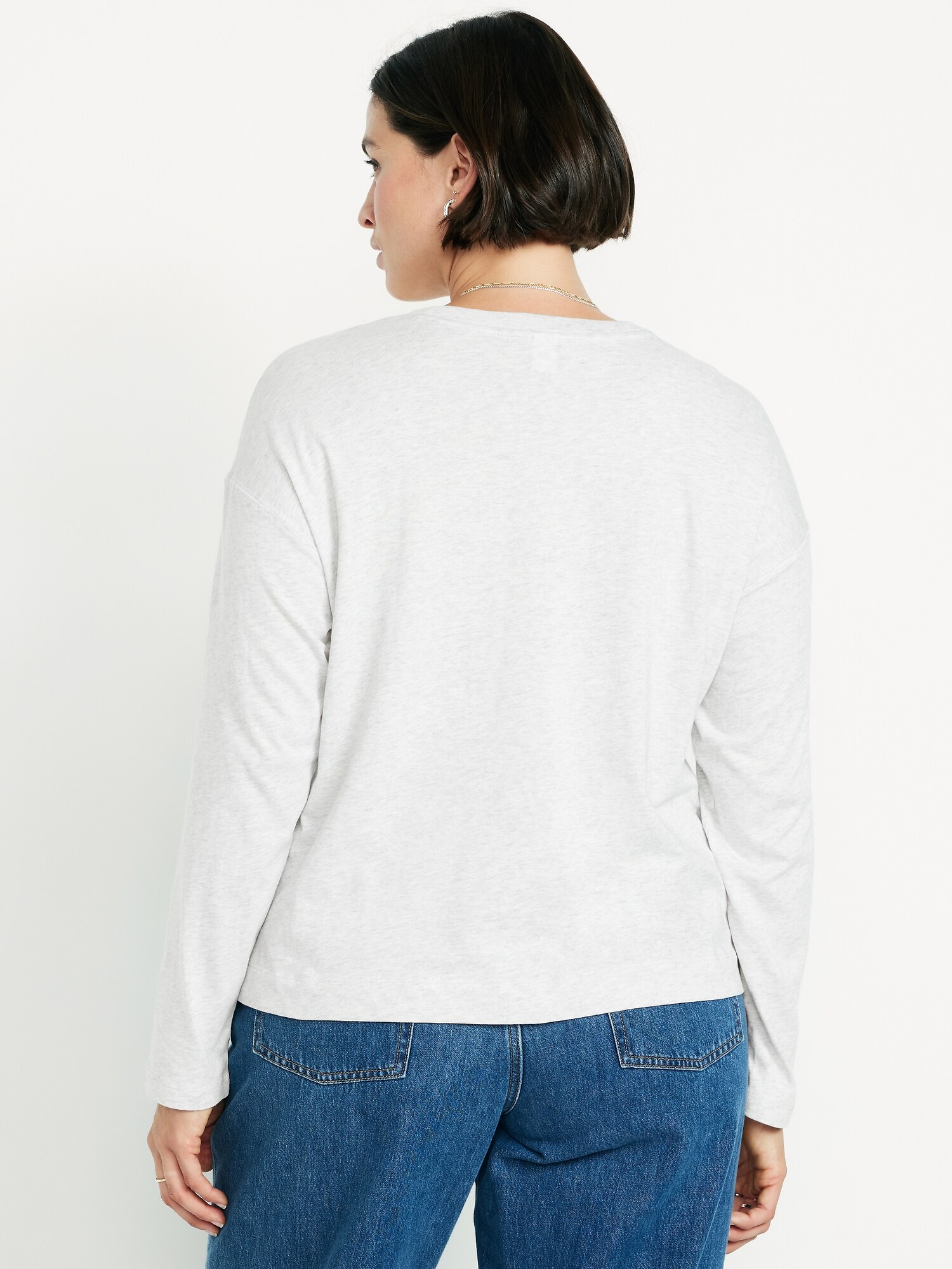 Женская футболка Old Navy Vintage Crew-Neck Long-Sleeve T-Shirt, цвет: Светлый меланжевый серый — фото 6