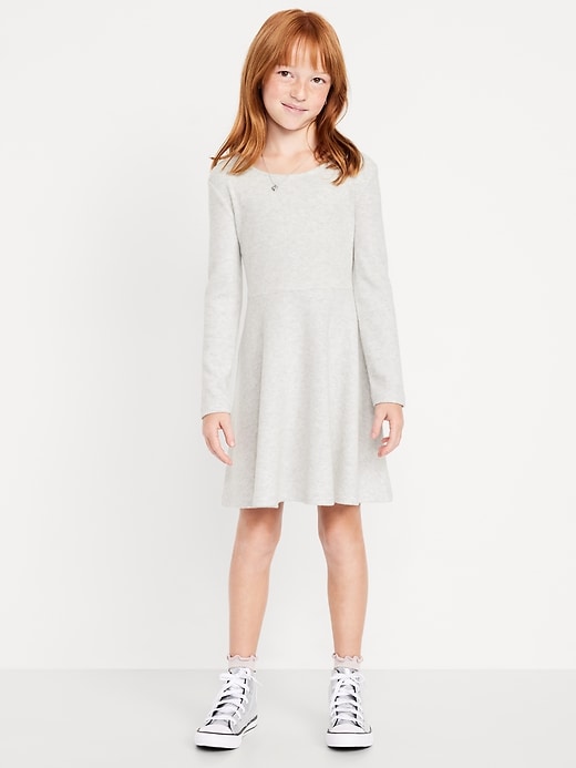 Image number 1 showing, Cozy Long-Sleeve Ribbed Fit and Flare Dress for Girls