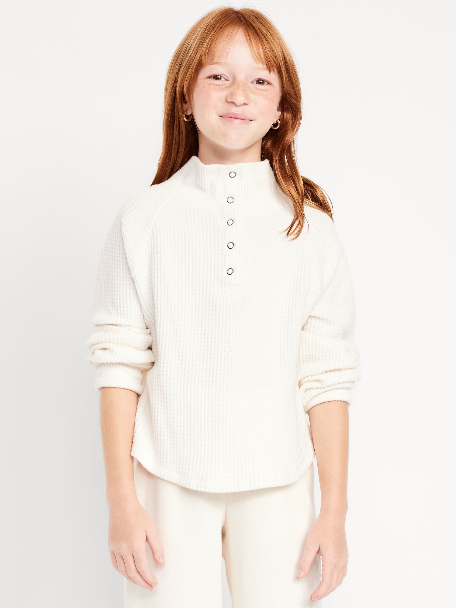 CozePlush Waffle-Knit Henley Top for Girls