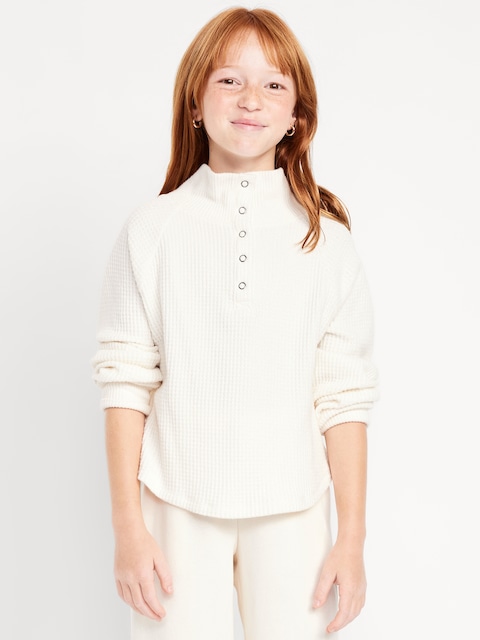 CozePlush Waffle-Knit Henley Top for Girls - Creme De La Creme