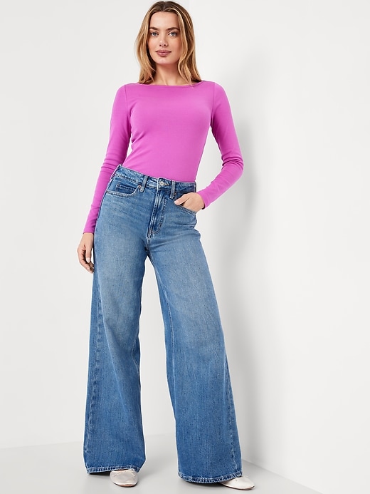 Image number 3 showing, Snug Long-Sleeve Boat-Neck T-Shirt