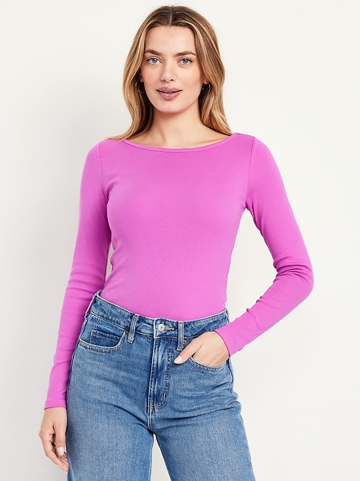 Image number 1 showing, Snug Long-Sleeve Boat-Neck T-Shirt