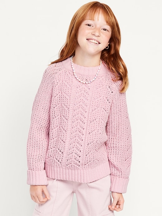 Image number 1 showing, Long-Sleeve Pointelle Knit Sweater for Girls