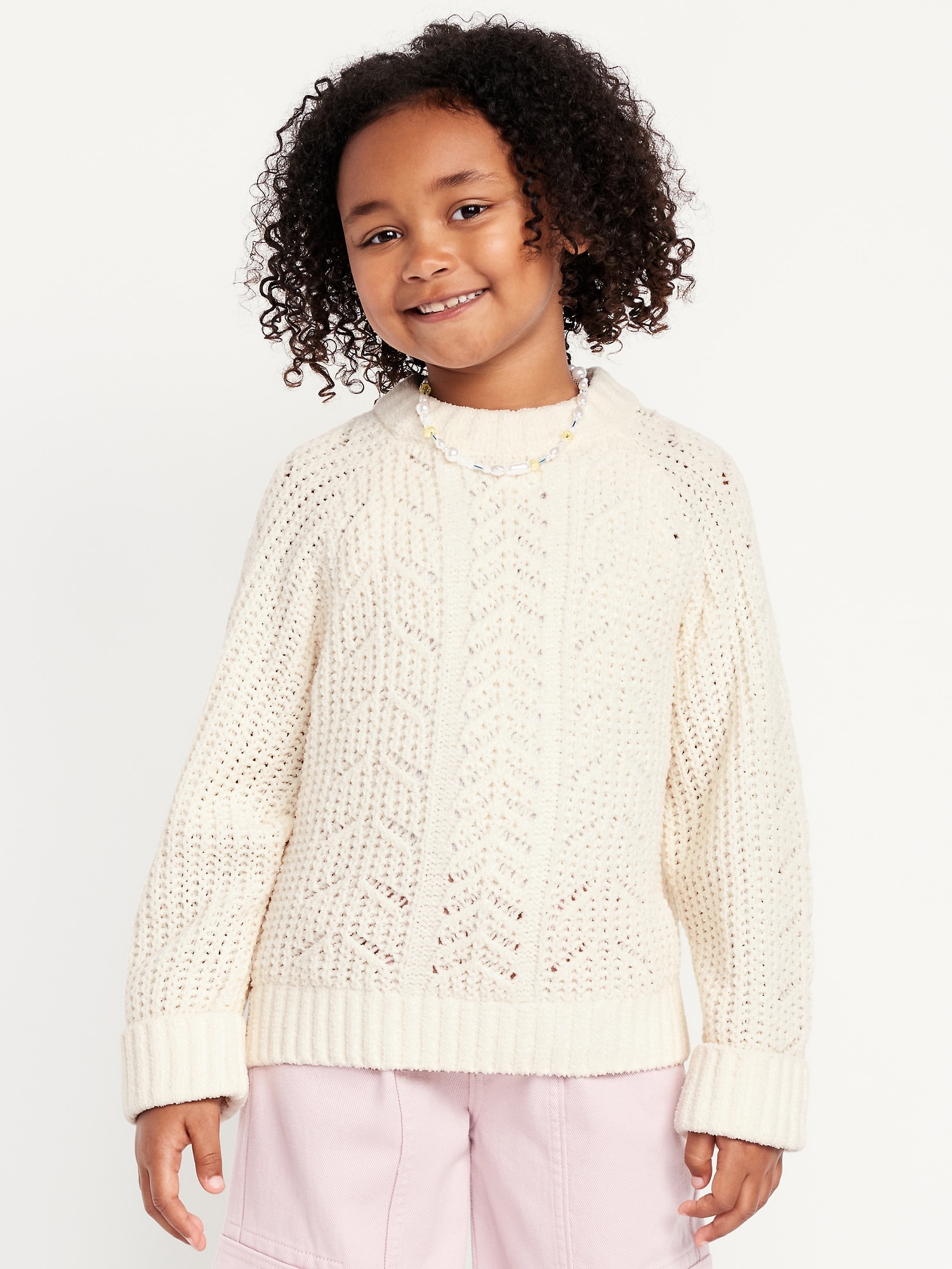 Long-Sleeve Pointelle Knit Sweater for Girls