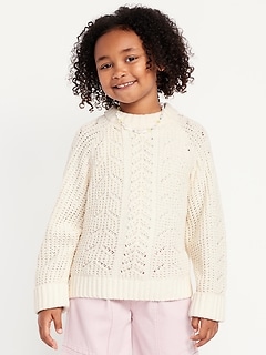 Long-Sleeve Pointelle Knit Sweater for Girls