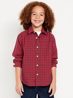 Long-Sleeve Plaid Poplin Pocket Shirt for Boys