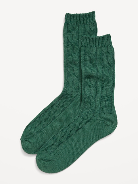 Cable Knit Crew Socks for Women - Field Of Greens