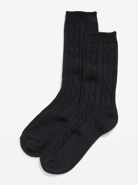 Cable Knit Crew Socks for Women - Blackjack