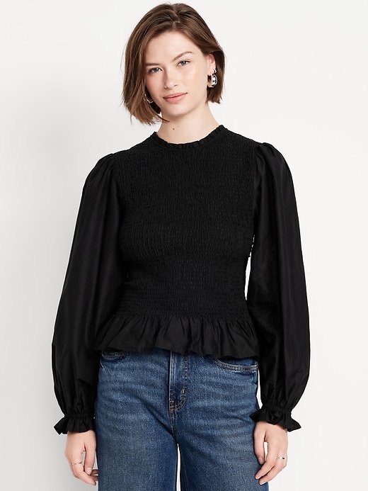 Image number 1 showing, Long-Sleeve Smocked Top