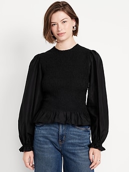 Long-Sleeve Plaid Smocked Top - image 3