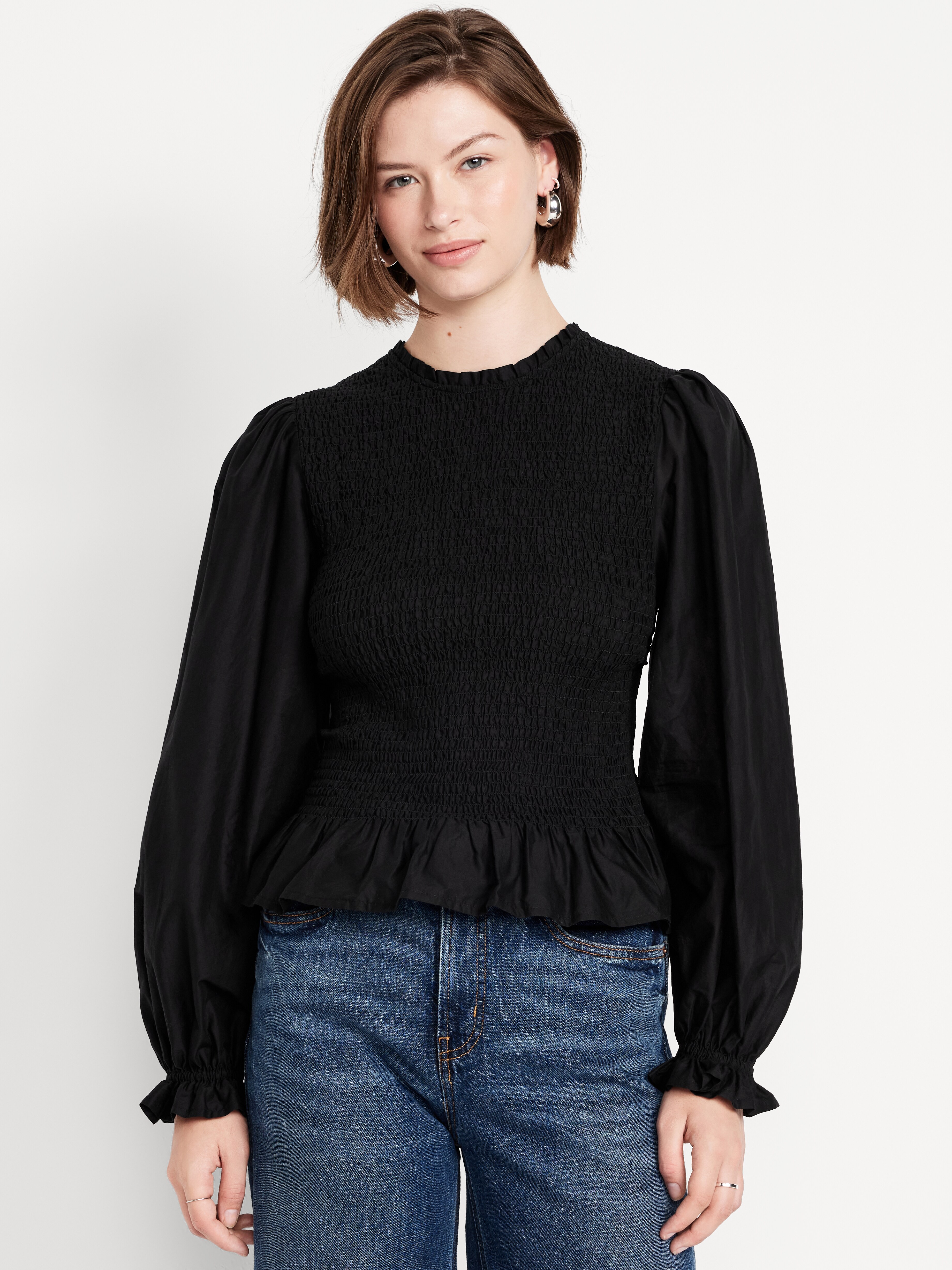 Long-Sleeve Smocked Top