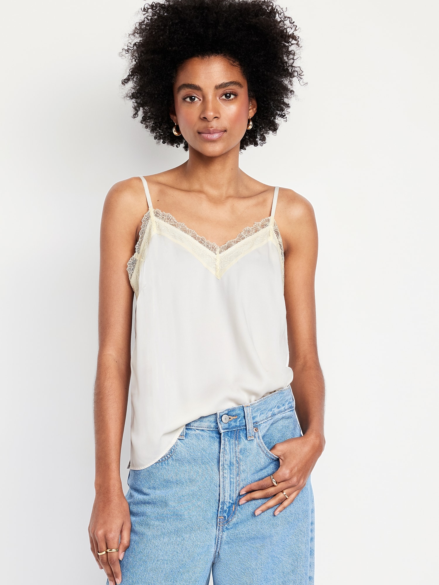 Lace-Trim Satin Cami Top