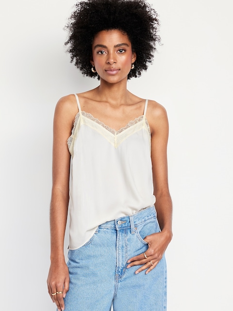 Lace-Trim Satin Cami Top