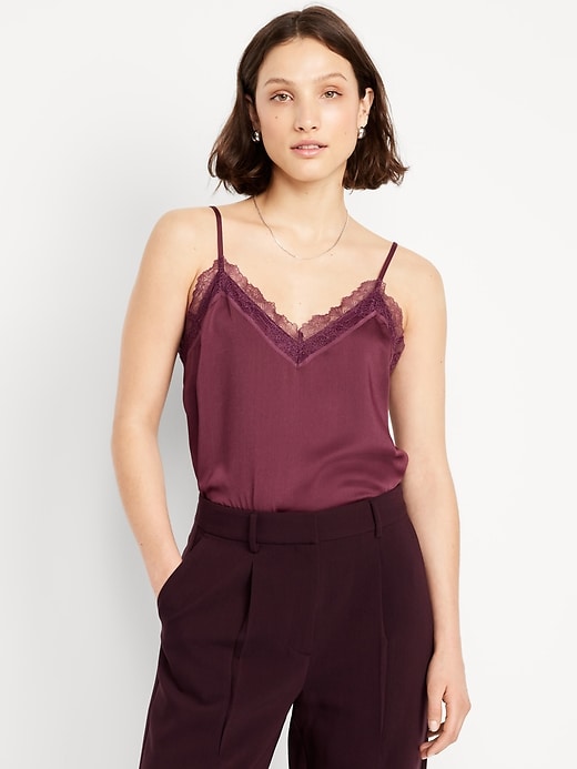 Image number 1 showing, Lace-Trim Satin Cami Top