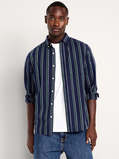 Classic Fit Everyday Oxford Shirt - Navy/Green Stripe