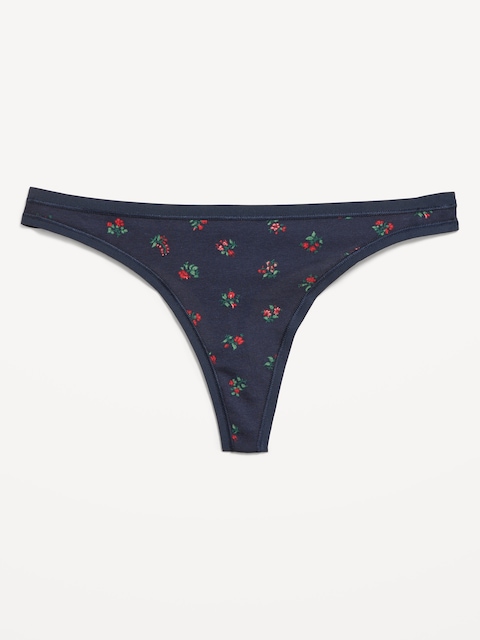 Low-Rise Everyday Cotton Thong - Navy Floral