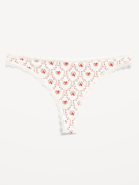 Mid-Rise Everday Cotton Thong - Tossed Hearts