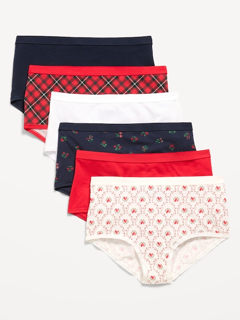 High-Waisted Everyday Brief Cotton Underwear 6-Pack - Happy Holidays